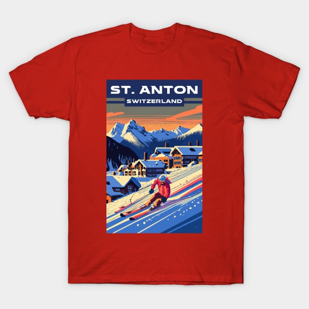 A Vintage Travel Art of St Anton - Switzerland T-Shirt by goodoldvintage
